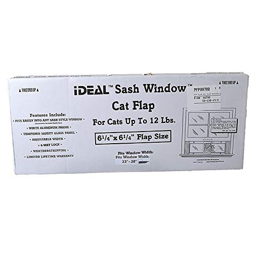 Ideal Pet Products Aluminum Sash Window Pet Door, Adjustable To Fit Window Widths From 23' To 28', Cat Flap 6-1/4” X 6-1/4” Flap Size