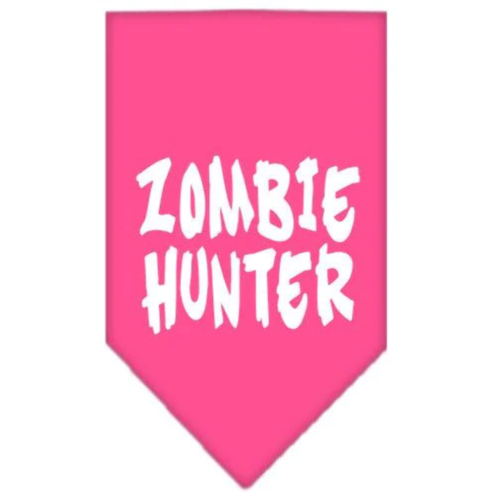 Halloween Pet and Dog Bandana Screen Printed, "Zombie Hunter" Bright Pink Small
