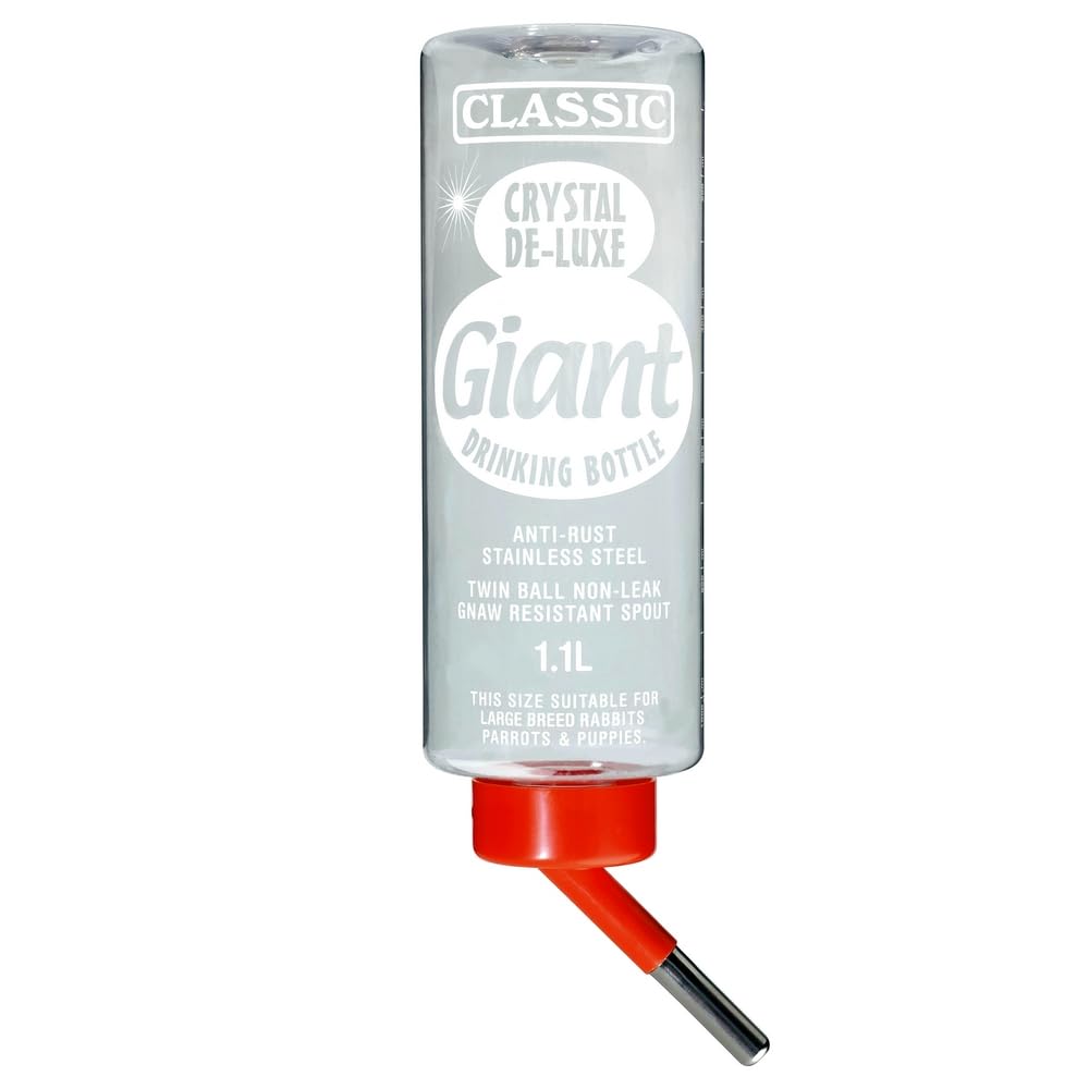 CLASSIC Crystal Deluxe Giant Small Animal Drinking Bottle - 38 oz | Non-Leak Water Bottle for Rabbits, Ferrets, Chinchillas & 