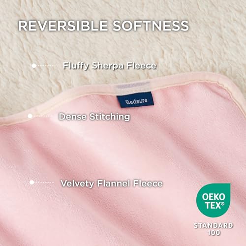Bedsure Waterproof Blanket For Bed - Sherpa Fleece Waterproof Dog Blankets For Large Dogs, Pet Blankets For Bed/Couch/Dog Crate, Soft Plush Reversible Furniture Protector, Twin Size, 80'X60', Pink