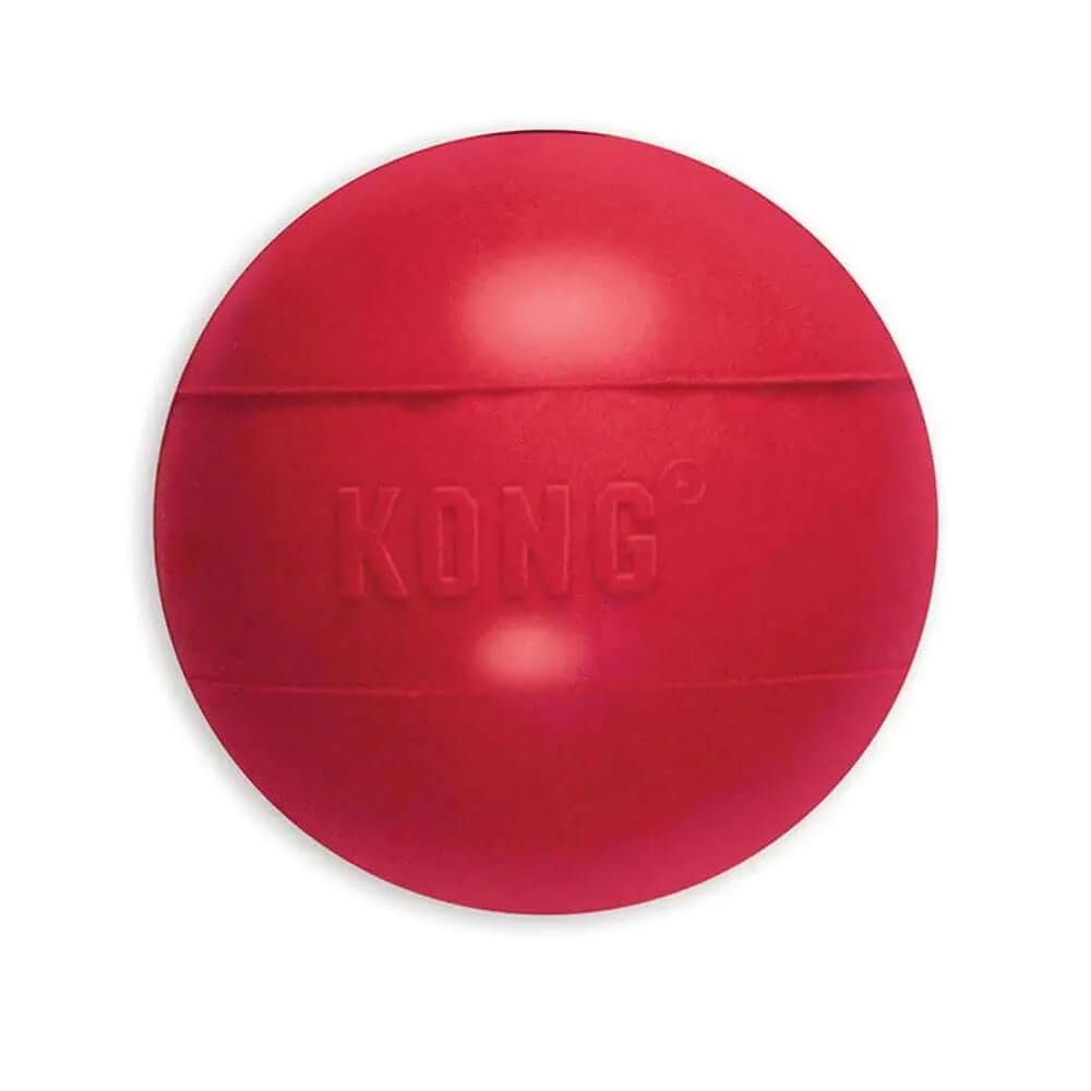 Kong Ball With Hole - Red Rubber Bouncy Classic Ball Made From Durable Rubber - Medium/Large