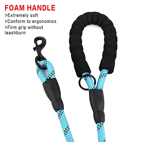 PLUTUS PET 6ft Heavy Duty Rope Dog Leash with Dual Reflective Handles - Traffic Padded, Light Blue for Large/Medium Dogs