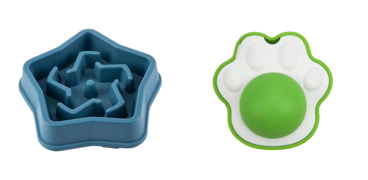 Urban Pet Gallery Pet Feeding Bowls For Dogs And Cats, Durable NonSlip Feeding Bowl, Star Design (Blue) And Catnip Toy Rotatabl