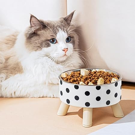 Blurism Polka Dot Print Durable Stainless Steel Pet Bowl, Anti Slip, Easy To Clean, Perfect For Dog Cat Food And Water Feeding S