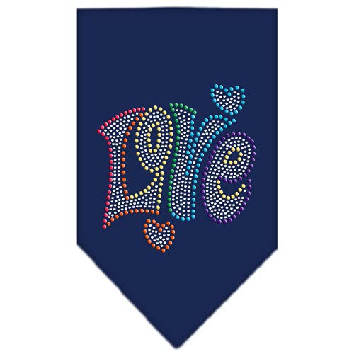Mirage Pet Products 67-95 LGNV Technicolor Love Rhinestone Navy Print Bandana, Large