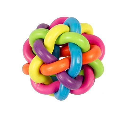Rvpaws Dog & Cat Chew Knot Ball Woven Braided Rainbow Bouncy Rubber Toy With Jingle Bell Inside For Pet Training And Teeth Clean
