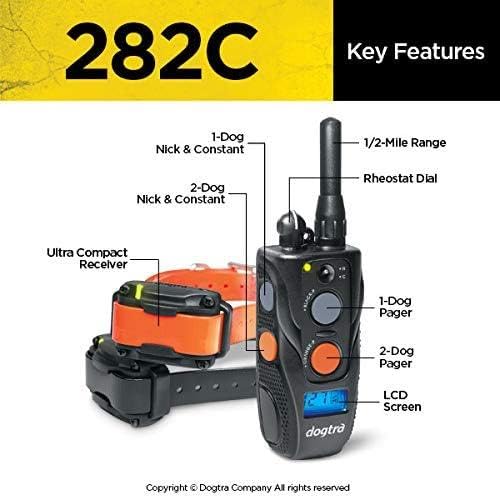 Dogtra 282C Waterproof E-Collar, 127-Level Control, 1/2 Mile Range, 2-Dog Capacity, Black/Orange Biothane Collar