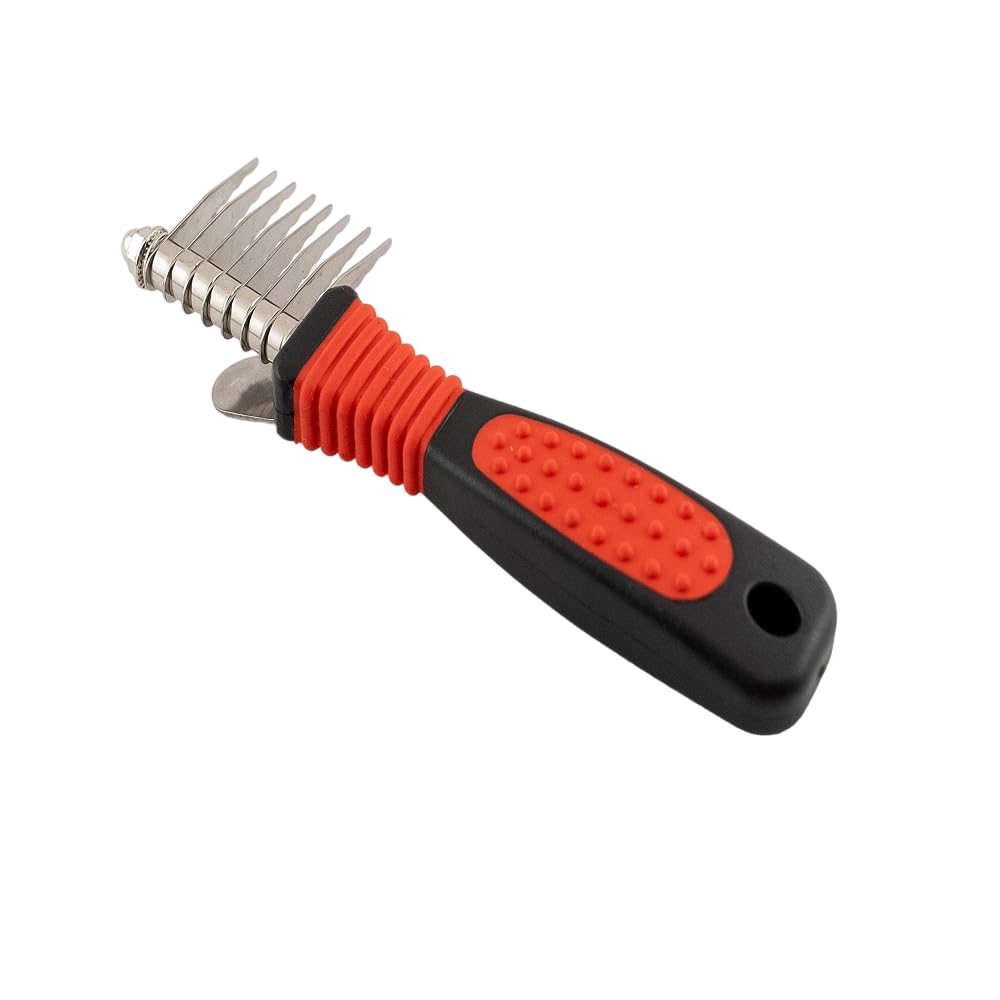 Ryan'S Pet Supplies Paw Brothers 8-Blade Dematting Brush, Comb Tool For Dog Grooming, Stainless Steel Blades, Comfort Grip, Gentle On Skin, Doodles, Poodles, Rake For Matted Fur Removal