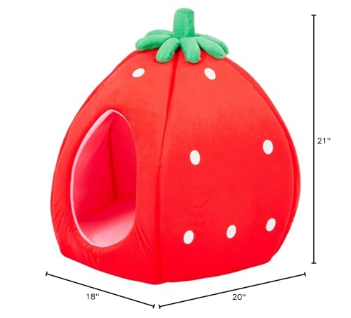 YML Strawberry Pet Bed House for Cats, Dogs, Kittens, Puppies, Rabbits, Medium, Red