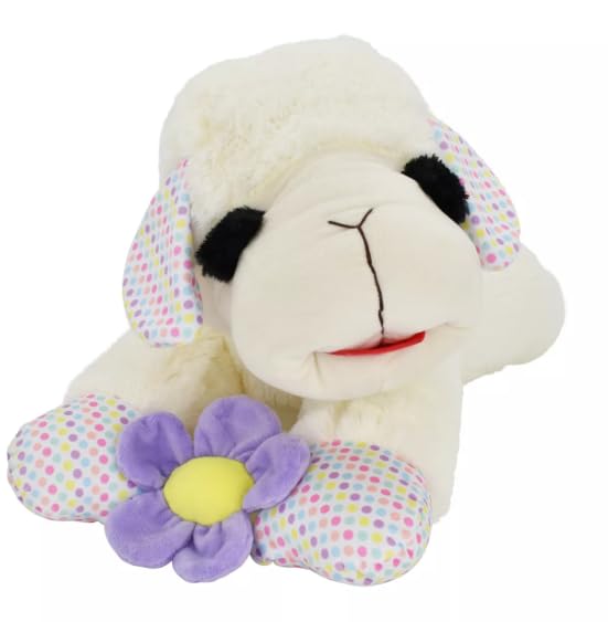 Multipet Jumbo Spring Flower Lamb Chop with Polka Dot Ears and Paws Plush Squeaker Dog Toy - 24