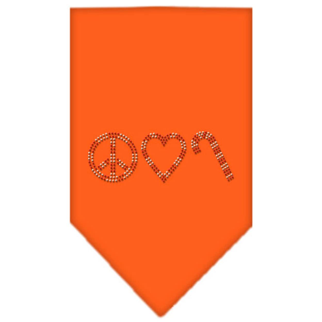 Mirage Pet Products Peace Love Candy Cane Rhinestone Bandana, Large, Orange