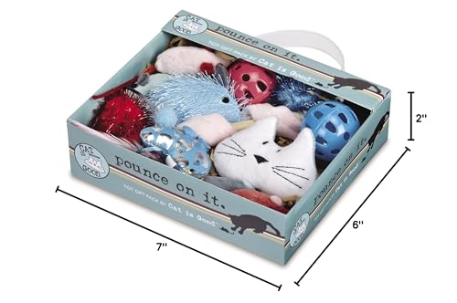Cat Is Good 12-Piece Pounce Toy Gift Box - Assorted Plastic Toys for Cats & Kittens, One Size, Model CI1004 12