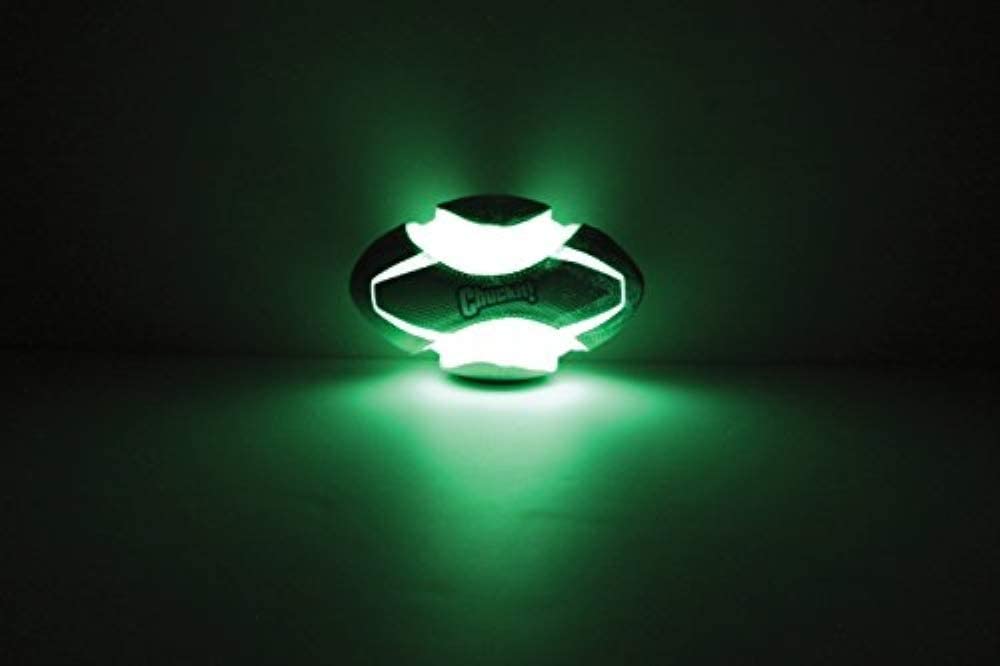 Chuckit! Max Glow Fumble Fetch Dog Football Toy, Green/White, Rubber & EVA, 1 Count, Model 32306