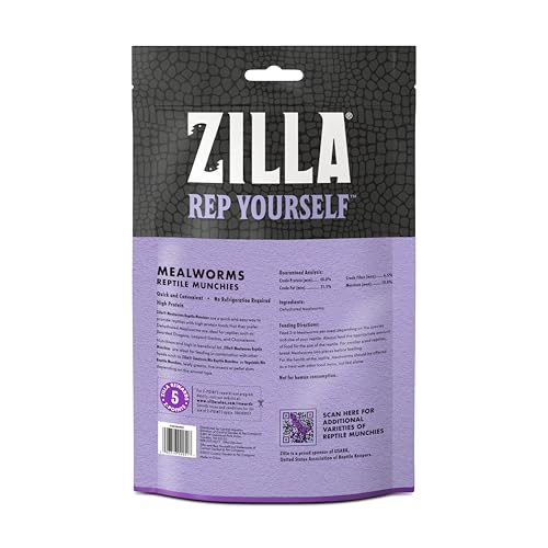 Zilla Reptile Munchies, Mealworms, All-Natural, Dehydrated Mealworms, Ideal for Bearded Dragons, Leopard Geckos, Chameleons and