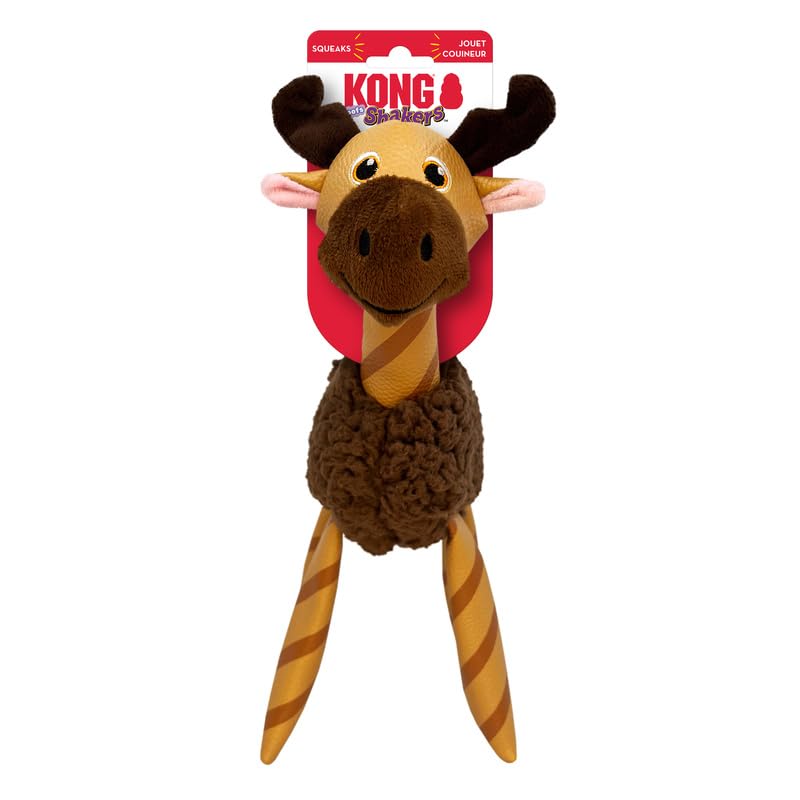 Kong Floofs Shakers - Fluffy Fleece With Squeaker And Faux Leather Legs - Dog Toy (Moose, Medium)
