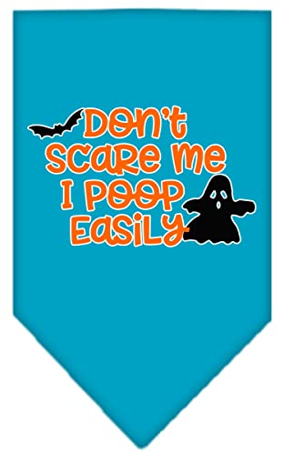 Halloween Pet and Dog Bandana Screen Printed, "Don't Scare Me, I Poop Easily" Turquoise Large