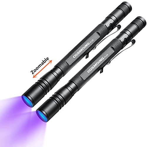 COSMOING UV Flashlight Pen, LED 395nm Ultraviolet Flashlight, Zoomable Blacklight Flashlight IP54 Waterproof Detector for Pet Ur