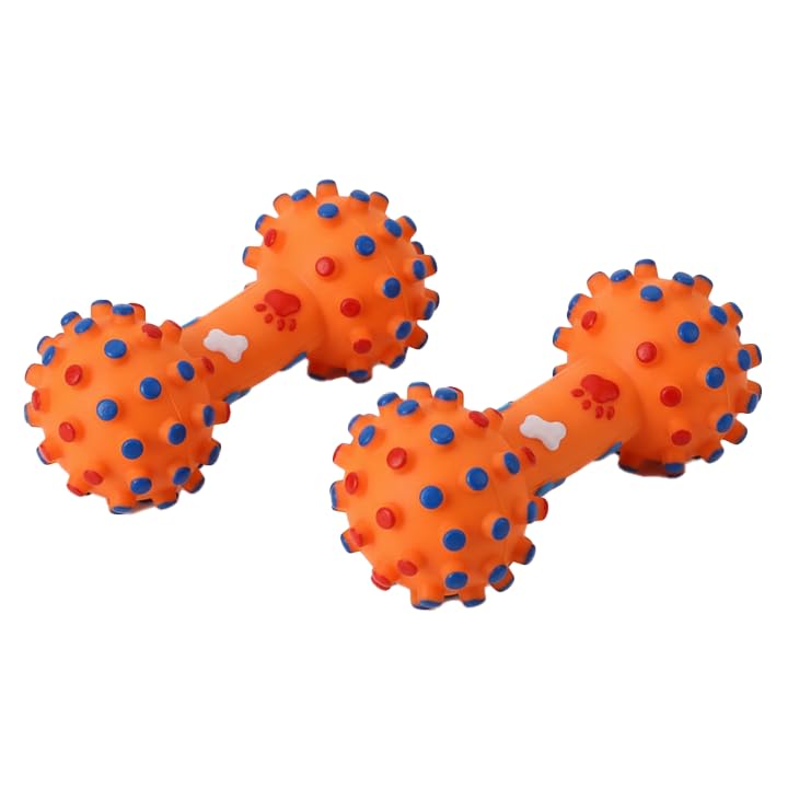 Petz R Us Pet Squeaky Printed Dumbbell Toy Pack Of 2 For Dogs  Durable, NonToxic Chew Toys For Play, Teething, And Oral Health