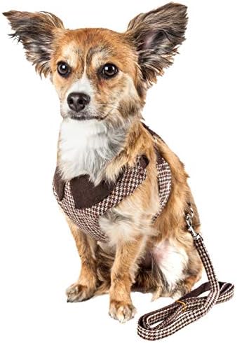 Pet Life  Luxe Houndsome 2In1 Mesh Reversible Plaided Collared Adjustable Dog Harnessleash, Brown  Large