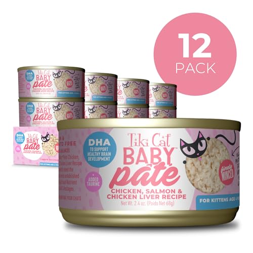 Tiki Cat Baby Pate Wet Cats Food for Kittens, Chicken, Salmon & Chicken Liver, 2.4 oz. Can (12 Count)