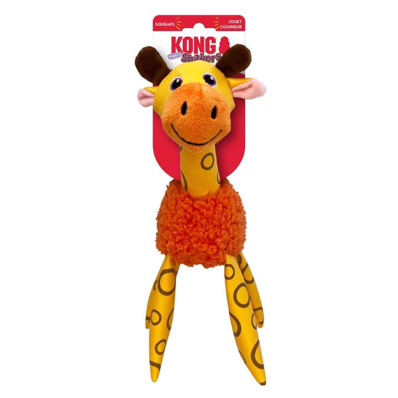 Kong Floofs Shakers - Fluffy Fleece With Squeaker And Faux Leather Legs - Dog Toy (Giraffe, Medium)