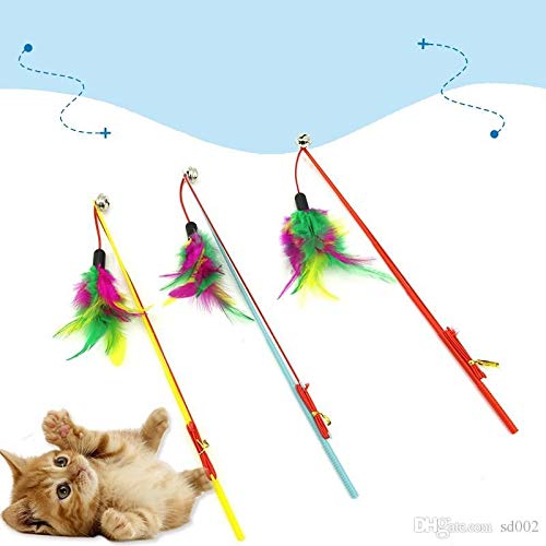 Western Era 47 Cm Cat Playful Feather Toy Teaser Stick For Play And Training For Cat, Kitten, Puppy (Random Color)