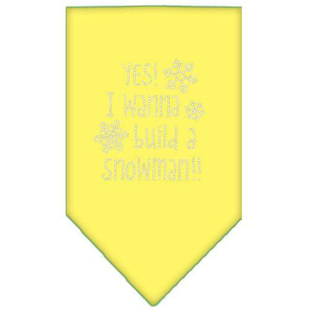 Christmas Pet and Dog Bandana Rhinestone, "Yes! I Want To Build A Snowman" Yellow Large