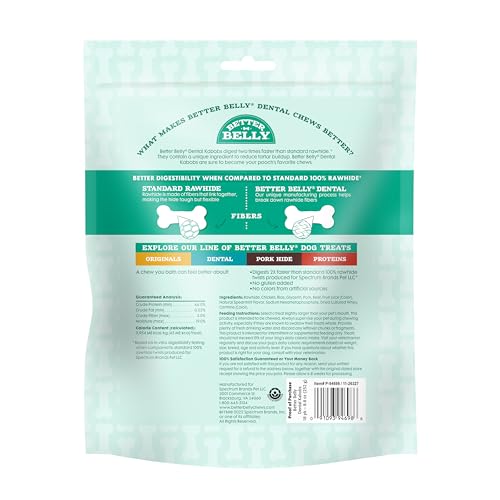 Better Belly Dental Kabobs, Dental Dog Chews with Breath-Freshening Spearmint, 18 Count
