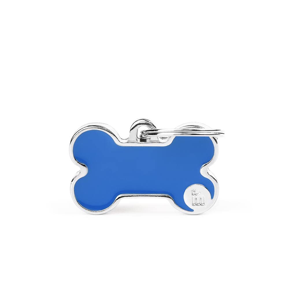 My Family Personalized Pet Id Tag Made In Italy, Small Blue Bone, Free Engraving, Hand Enamelled In Metal, Basic Handmade Collec