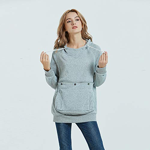 Kei Tomlison Pet Pouch Hoodie Long Sleeve Fleece Kitten Puppy Holder Carrier Sweatshirt For Women (Light Grey, Small)