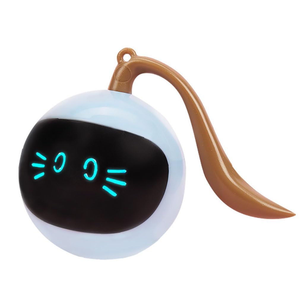 Zibuyu Electric Cat Toy Teasing Ball, Interactive Cat Ball Toy With Led Face & Wiggly Tail, 3Min Auto Standby, Usb Rechargeable