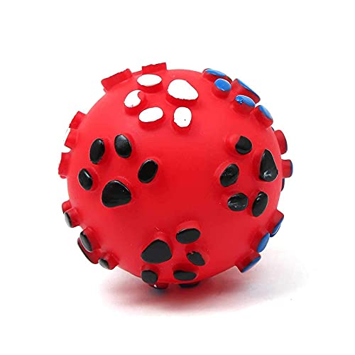 Pet Guard Pet Dog Paw Print Ball Toy Sound Squeaky Squeaker Dog Cat Chew Interactive Ball Squeak Playing Toy (Red)