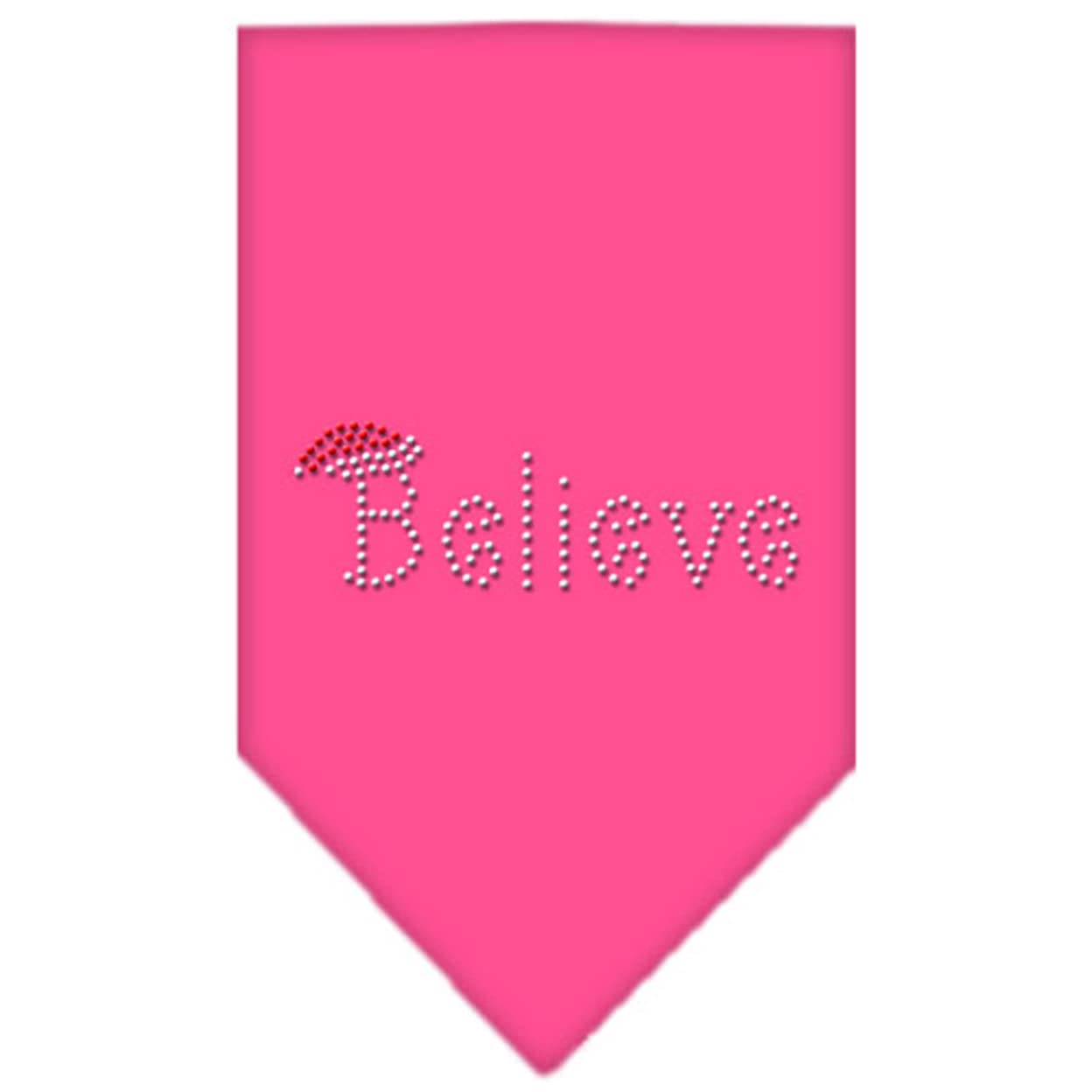 Christmas Pet and Dog Bandana Rhinestone, "Believe" Bright Pink Large