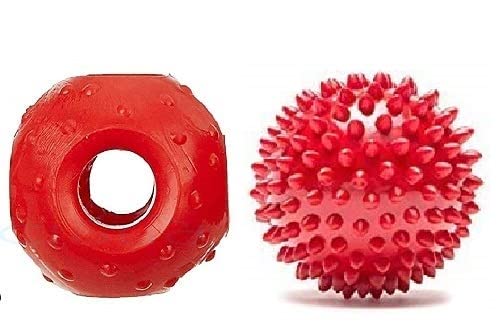 Rvpaws Rubber Chew Dog Toy Combo Spiked Ball + Hole Ball (Red,Medium)