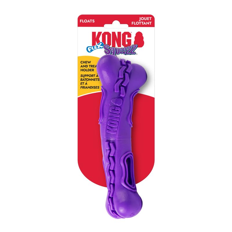 KONG Squeezz Flex Bone - Flexible Treat & Chew Holder for Dogs - Interactive Dog Toy for Fetch, Floating, & Travel - Holds Treat