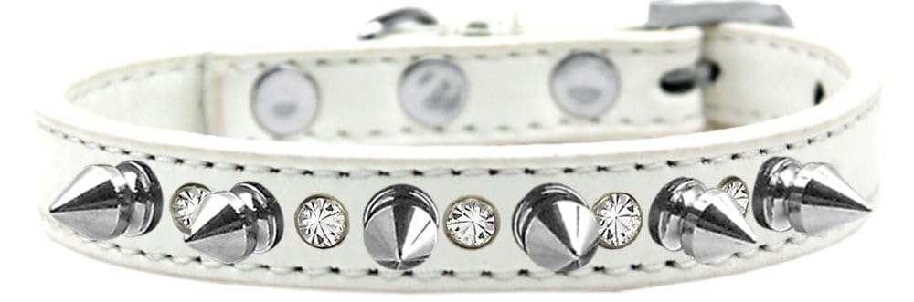 Pet and Dog Spike Collar, Clear Crystals & Silver Spikes” White 12