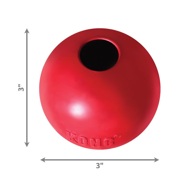 Kong Ball With Hole - Red Rubber Bouncy Classic Ball Made From Durable Rubber - Medium/Large