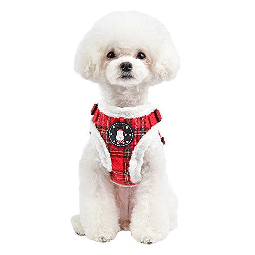 Puppia Blitzen Comfort Dog Harness Step-In Warm Winter Christmas Holiday Harness For Small And Medium Dog, Checkered Red, Large