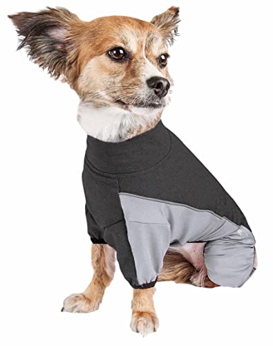Pet Life ® Active 'Chase Pacer' Mediumweight Breathable Full Body Dog Tracksuit - Performance Fitness And Yoga Dog Clothes Featuring 4-Way-Stretch And Quick-Dry Technology With Reflective Dog Collar