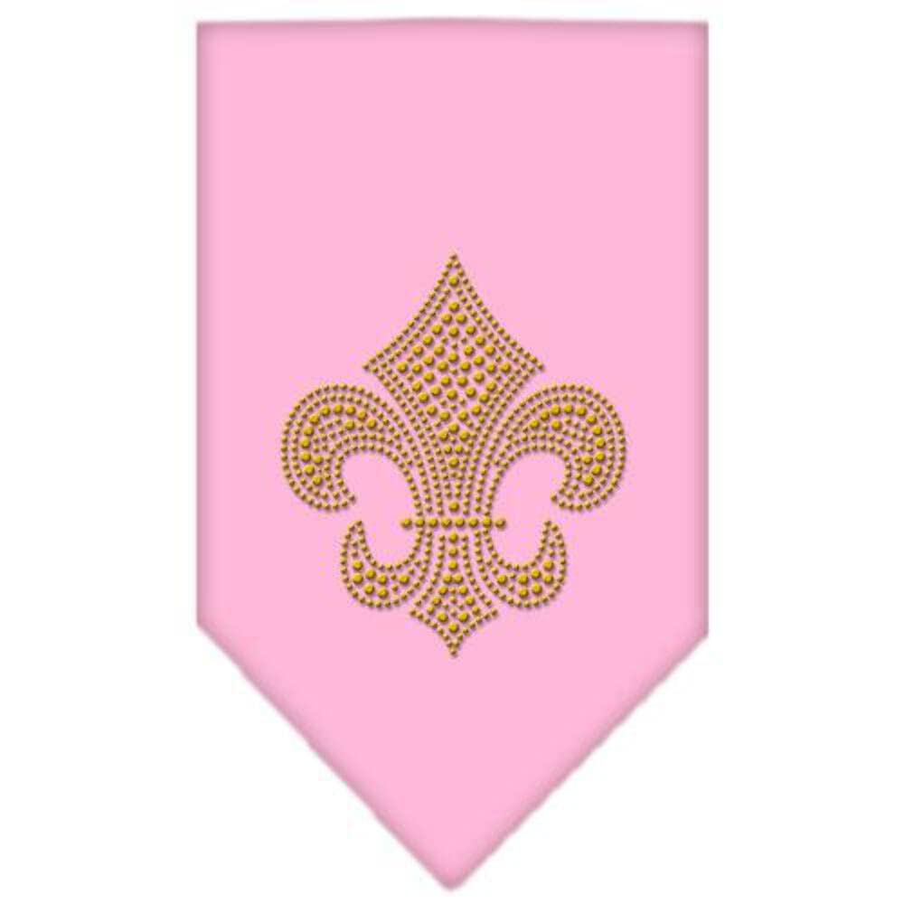Pet and Dog Bandana Rhinestone, "GOLD Fleur De Lis" Light Pink Large