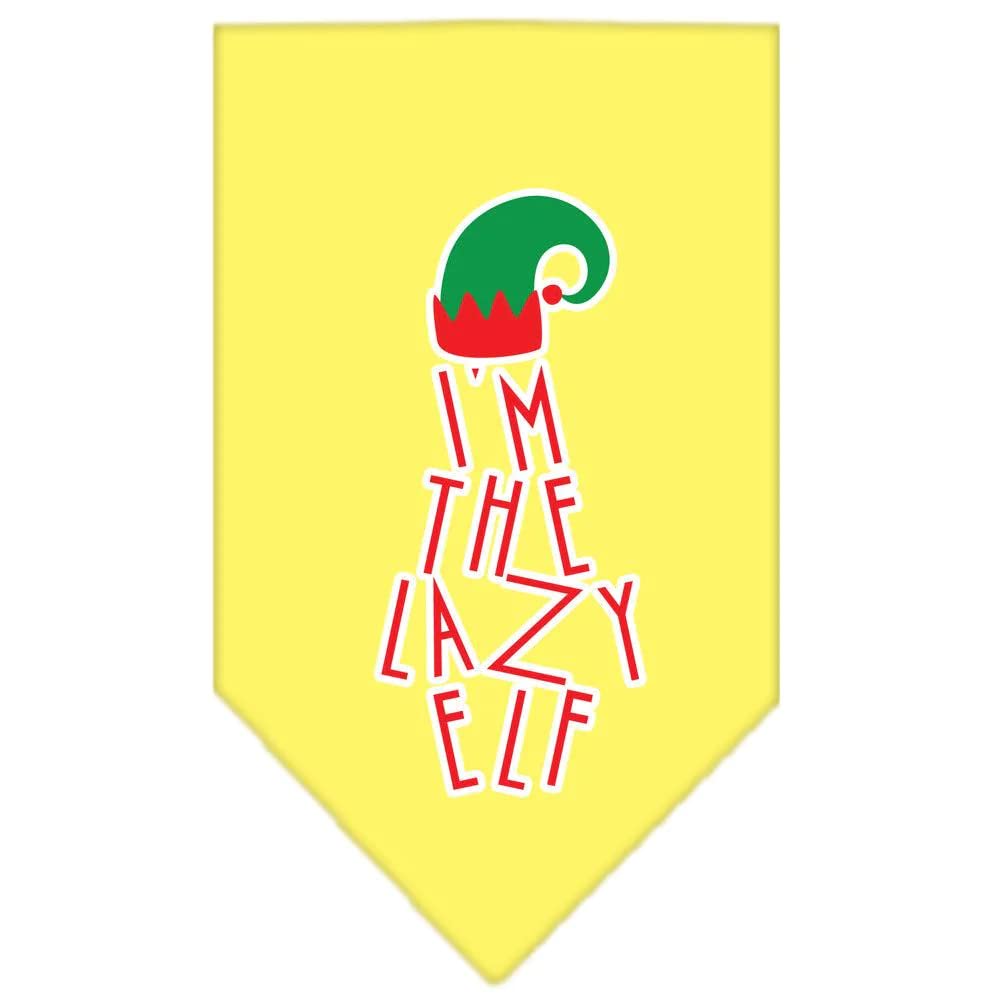 Christmas Pet and Dog Bandana Screen Printed, "I'm The Lazy Elf" Yellow Small