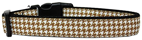 Pet Dog & Cat Nylon Collar or Leash, "Houndstooth Brown" MD Narrow Collar