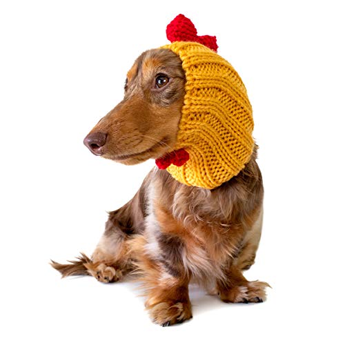 Zoo Snoods Rooster Chicken Costume for Dogs, Medium - Warm No Flap Ear Wrap Hood for Pets, Dog Outfit for Winters, Halloween, Ch