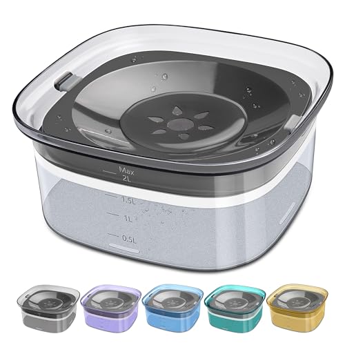 UPSKY 70oz No Spill Dog Water Bowl - Large Capacity Spill Proof Feeder for Cats & Dogs, Travel-Friendly Design, Grey