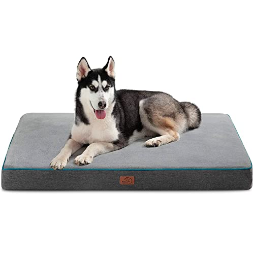 Bedsure Memory Foam Dog Bed For Large Dogs - Orthopedic Waterproof Pet Mat For Crate With Removable Washable Cover And Nonskid Bottom - Water-Resistant Plush Flannel Fleece Top Pet Bed, Grey