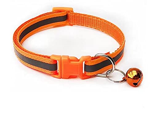 Rvpaws Reflective Safe Pets Collar With Bells Adjustable Length Puppy Collar Reflected Sot Nylon Collar For Puppy And Cat (Orang