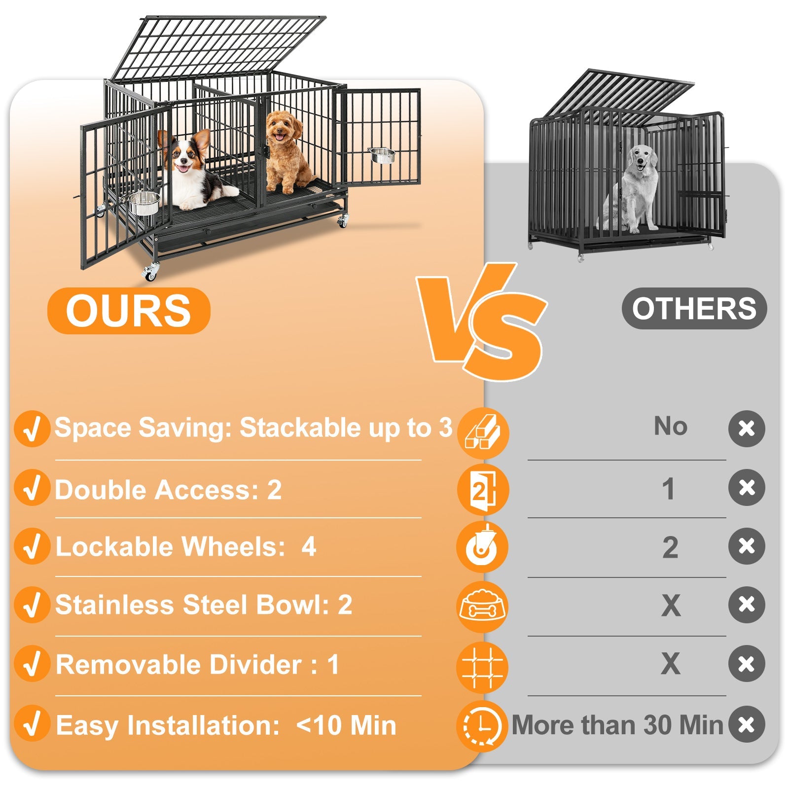 43" Three-Tier Foldable Dog Crate 43TTS