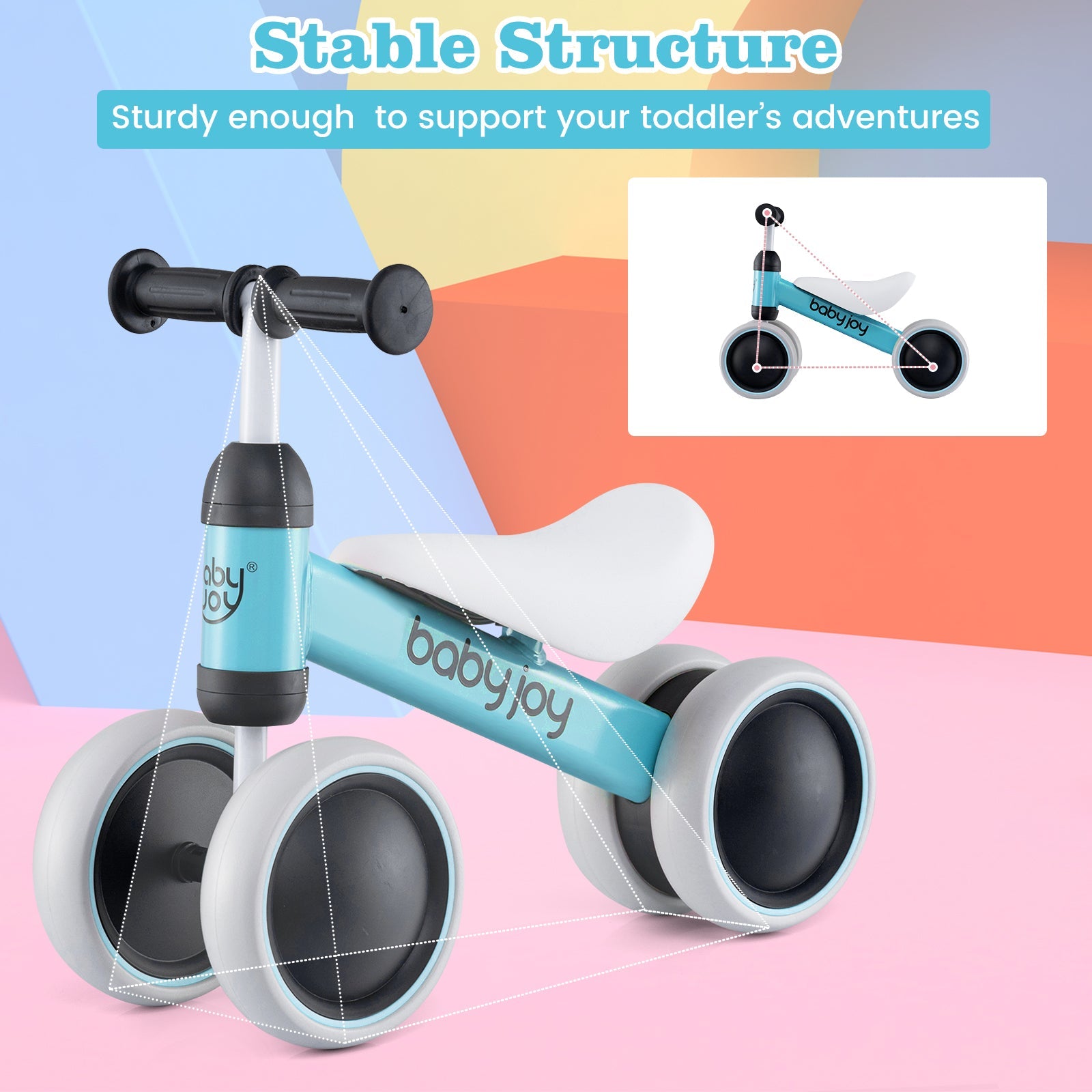 Baby Balance Bike for 2 Years Old Boys Girls No Pedal 4 Wheels-Blue