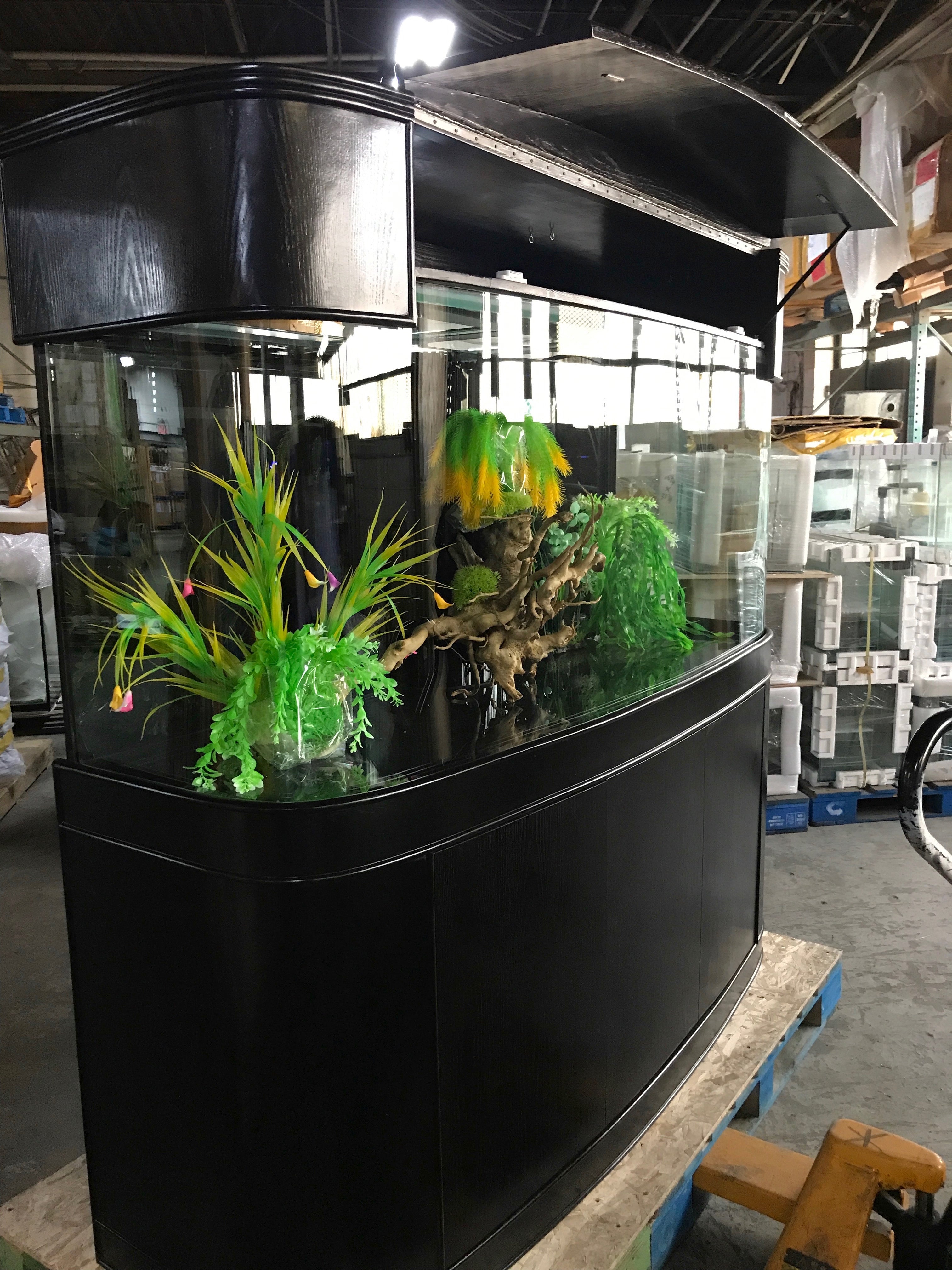 SLEEK 215 Gallon Seamless Glass Bowfront Reef-Ready Aquarium in Black Real Wood Furniture