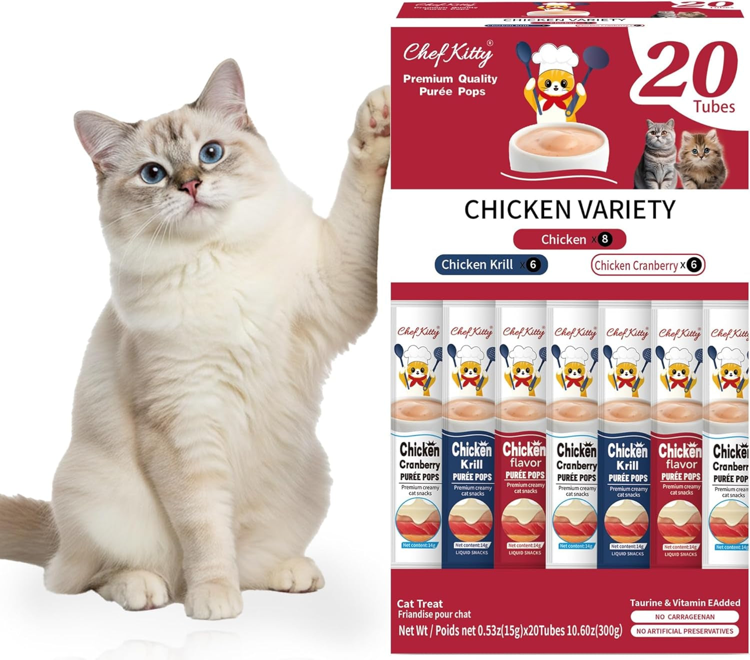 Lickable Cat Treats Grain Free Taurine High Protein Puree Toppers 20 Tubes